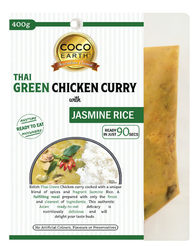 Coco Earth Green Curry Chicken With Jasmine Rice 400g