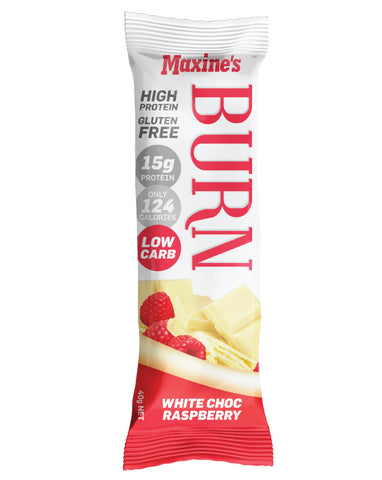 Maxine's Burn Bar White Chocolate Raspberry 12 x 40g - Fresh Food Enterprises