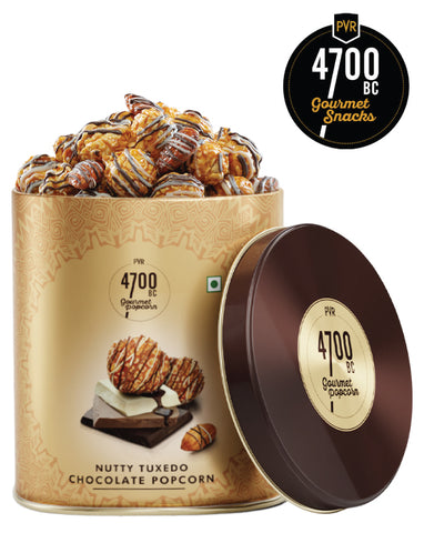 4700BC Nutty Tuxedo Chocolate Gourmet Popcorn Tin 150g gluten free snack