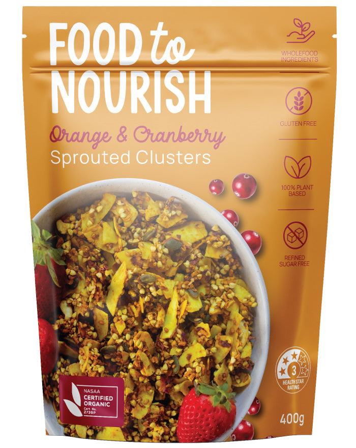 Food to Nourish Sprouted Clusters Orange & Cranberry 400g