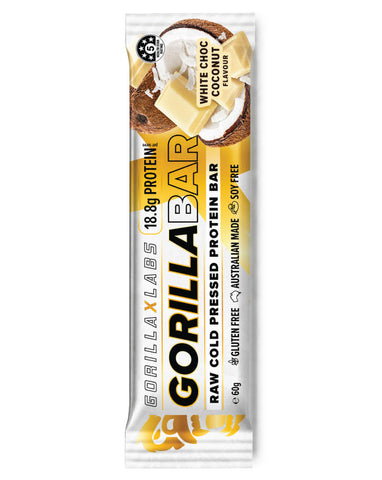 Gorilla X Labs Protein Bar White Choc Coconut 60g wholesale protein snack for Australian retailers