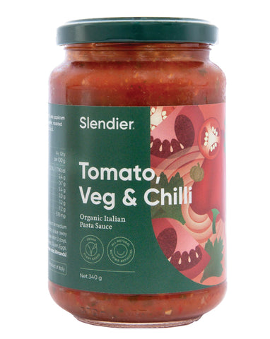 Slendier Organic Tomato, Vegetable & Chili Pasta Sauce 340g