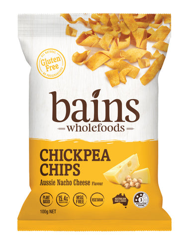 Bains Chickpea Chips Aussie Nacho Cheese 100g wholesale gluten free chickpea chips for Australian retailers