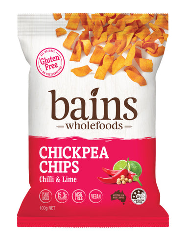 Bains Chickpea Chips Chilli & Lime 100g wholesale gluten free chickpea chips for Australian retailers