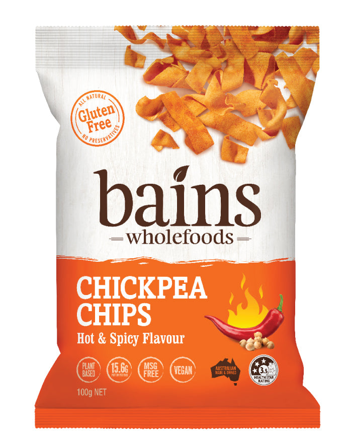 Bains Chickpea Chips Hot & Spicy 100g | Gluten Free Healthy Snack