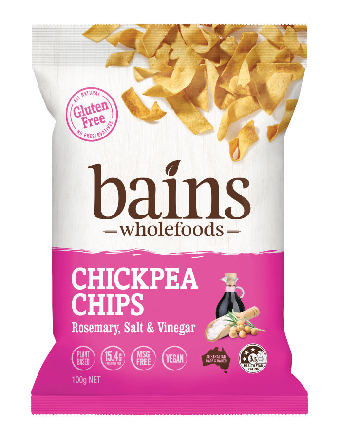 Bains Chickpea Chips Rosemary Salt & Vinegar 100g wholesale gluten free chickpea chips for Australian retailers