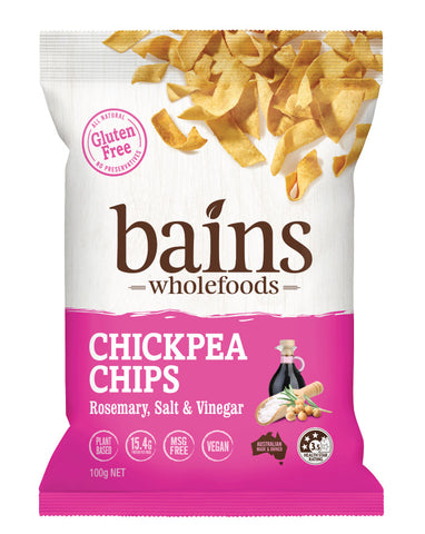 Bains Chickpea Chips Rosemary Salt & Vinegar 100g wholesale gluten free chickpea chips for Australian retailers