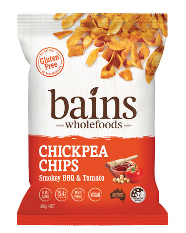 Bains Chickpea Chips Smokey BBQ & Tomato 100g wholesale gluten free chickpea chips for Australian retailers
