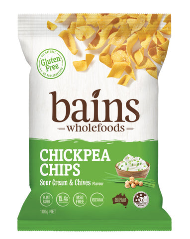 Bains Chickpea Chips Sour Cream & Chives 100g wholesale gluten free chickpea chips for Australian retailers