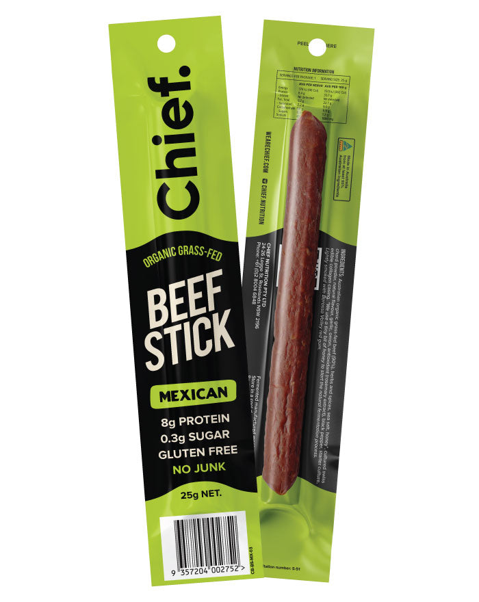 Chief Nutrition Organic Beef Sticks Mexican 25g high protein gluten free snack