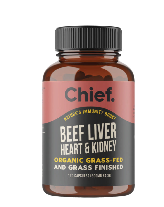 Chief Nutrition Organic Beef Liver Heart and Kidney Capsules 120 Capsules