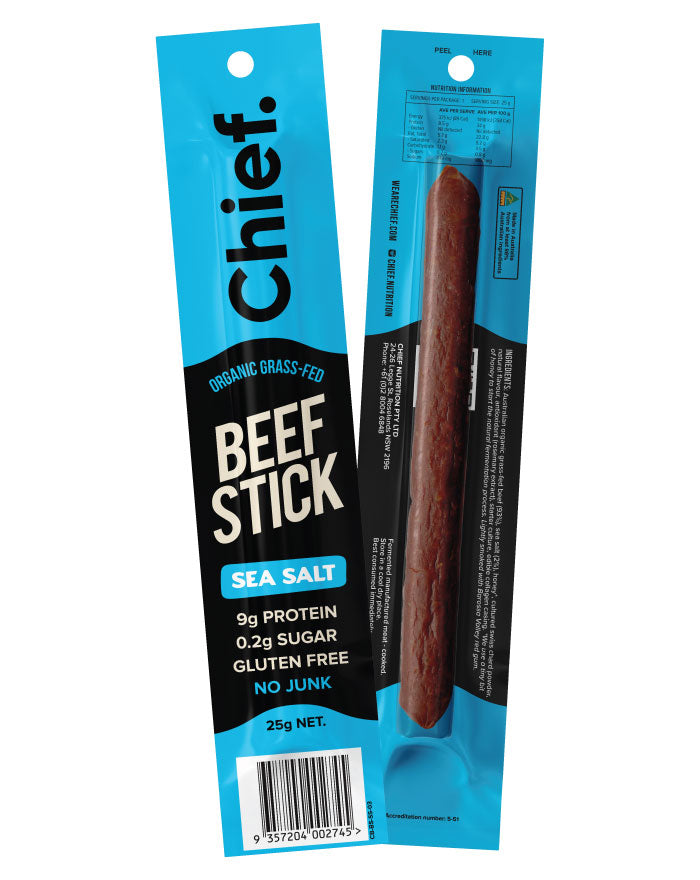 Chief Nutrition Organic Beef Sticks Sea Salt 25g high protein gluten free snack