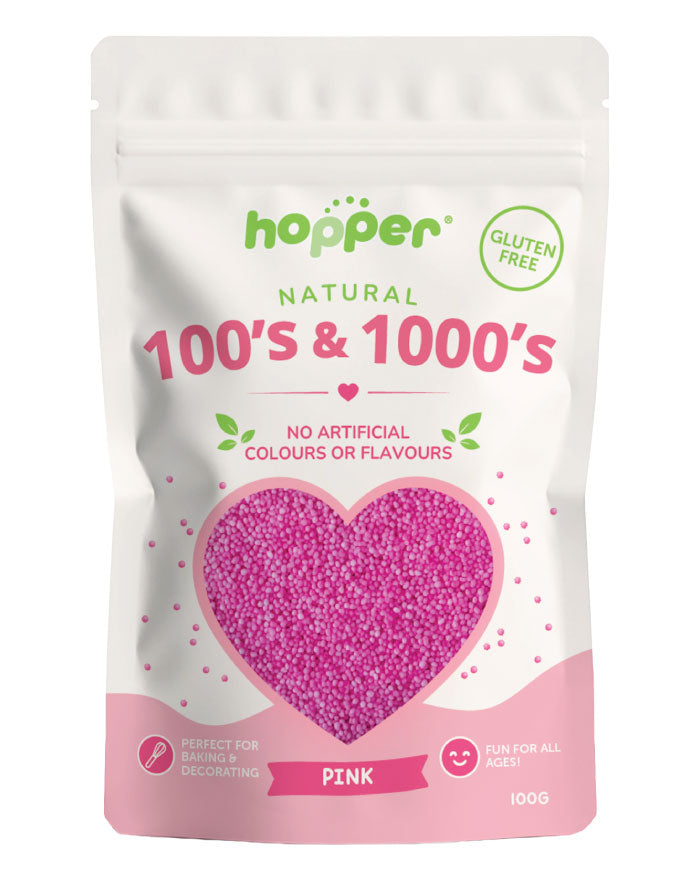 Hopper Pink Gluten Free 100s and 1000s 100g pouch wholesale natural colour baking decorations