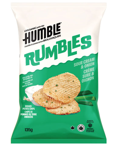 Humble Rumbles Organic Potato Chips Sour Cream and Onion 135g ridged gluten free chips