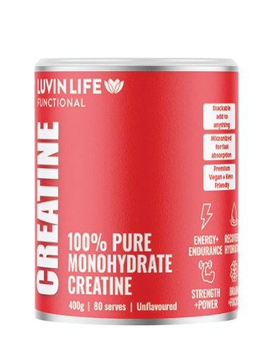 Luvin Life 100 percent pure creatine monohydrate 400g gluten free performance nutrition powder