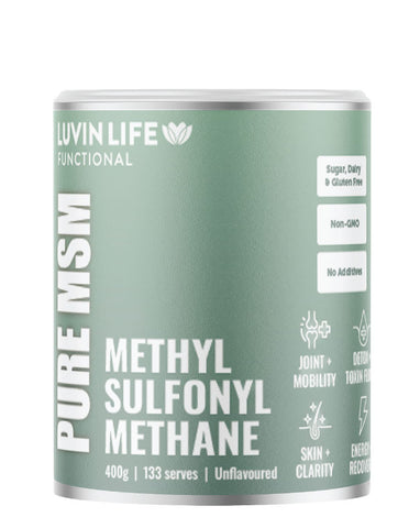 Luvin Life MSM powder methyl sulphonyl methane 400g gluten free functional wellness supplement