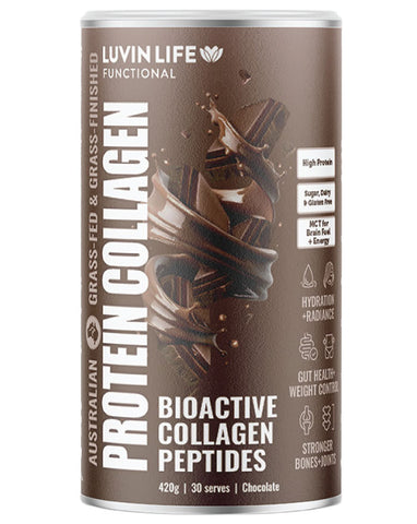 Luvin Life chocolate bioactive collagen peptides 420g gluten free sugar free Australian collagen powder