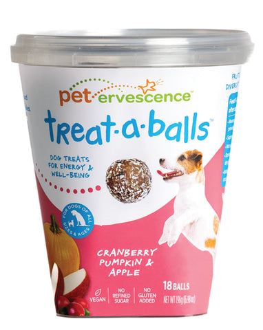 Pet Ervescence Treat-A-Balls Cranberry Pumpkin & Apple 198g plant-based dog treats