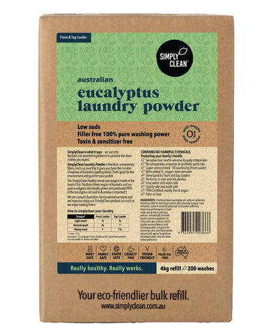 SimplyClean Eucalyptus Laundry Powder Box 4kg bulk refill cleaning product