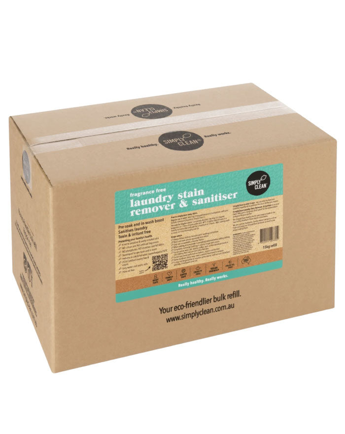 SimplyClean Laundry Stain Remover and Soaker Box 15kg fragrance free bulk refill product