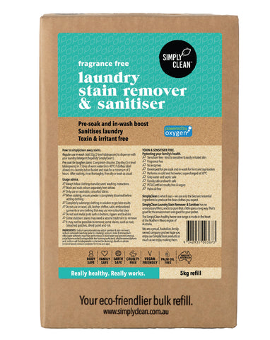 SimplyClean Laundry Stain Remover & Soaker - Fragrance Free Box 5kg bulk refill cleaning product