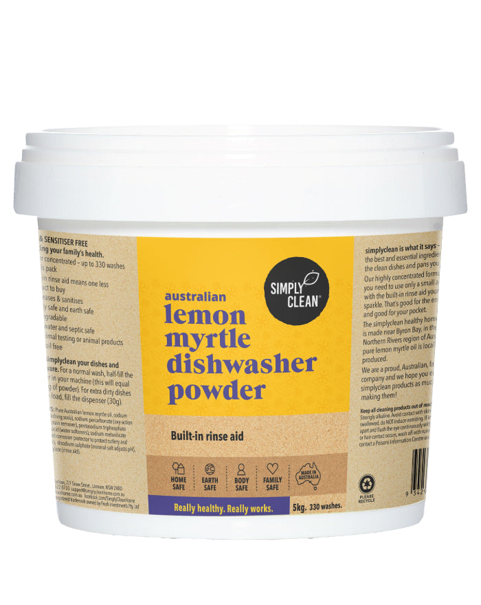 SimplyClean Lemon Myrtle Dishwasher Powder Pail 5kg bulk refill cleaning product