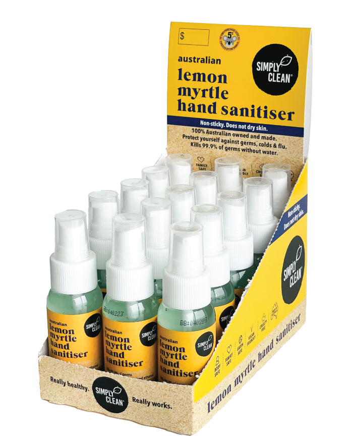 SimplyClean Lemon Myrtle Hand Sanitiser 50ml x 15 bulk refill cleaning product