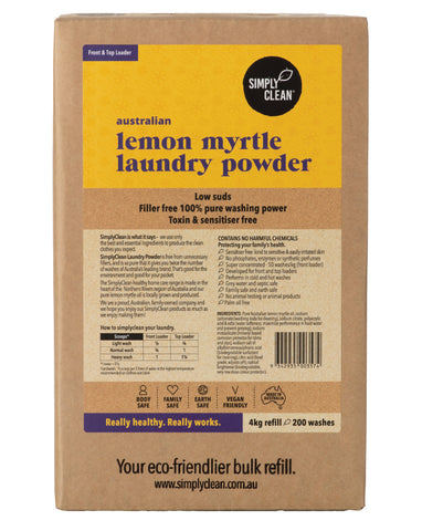 SimplyClean Lemon Myrtle Laundry Powder Box 4kg bulk refill cleaning product