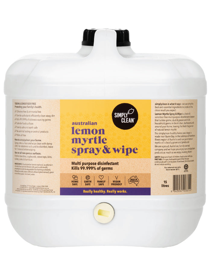 SimplyClean Lemon Myrtle Spray & Wipe 15 ltr bulk refill cleaning product