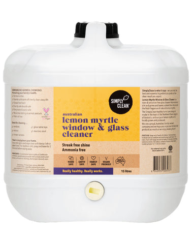 SimplyClean Lemon Myrtle Window & Glass Cleaner 15 ltr bulk refill cleaning product