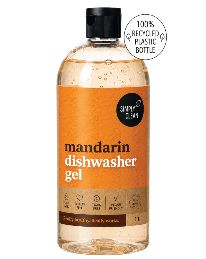 SimplyClean Mandarin Dishwasher Gel 1L plant-based dishwasher detergent with Australian mandarin oil