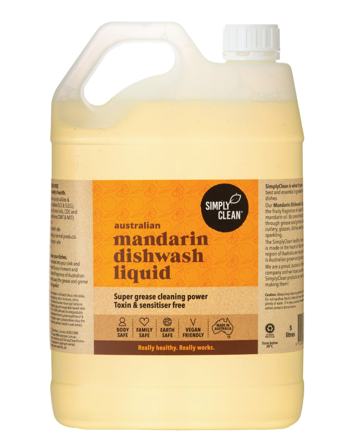 SimplyClean Mandarin Dishwash Liquid 5 ltr bulk refill cleaning product