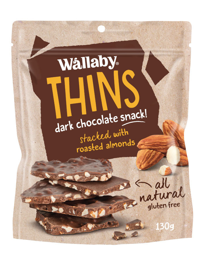 Wallaby Thins Dark Chocolate Almond 130g - Fresh Food Enterprises