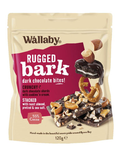 Wallaby Rugged Bark Cookies and Cream Pretzel and Sea Salt 1 x 120g - Fresh Food Enterprises